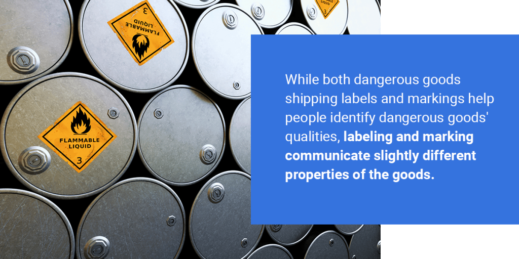 Dangerous goods' labeling and marking communicate slightly different properties